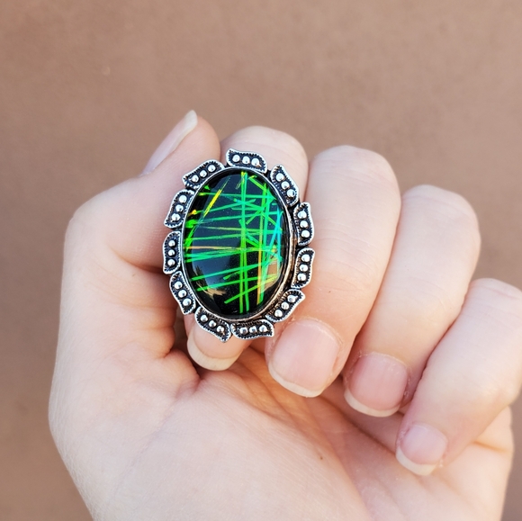 New Unique Dichroic Glass 925 Silver Ring. - Picture 3 of 16